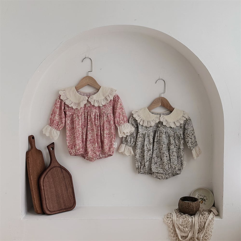 【BABY】秋新作 レース花柄ロンパース ワンピース