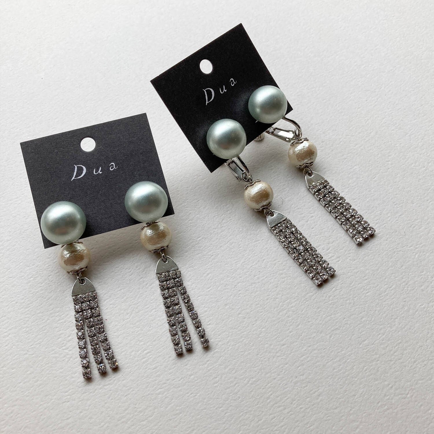 パールボタンとキラキラビジューチャームの〈ピアス/イヤリング〉 | Dua-アクセサリーパーツショップ