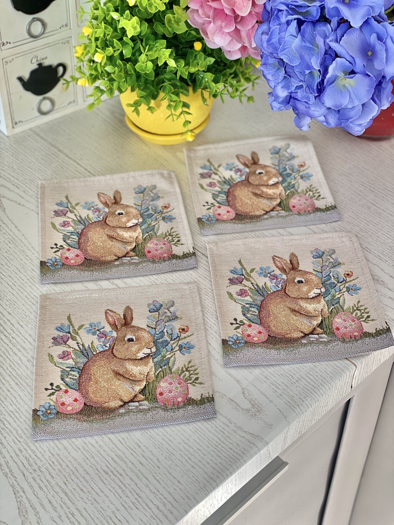 タペストリースクエアマット ウクライナ製　テーブルセンター　コースター　うさぎ - 4