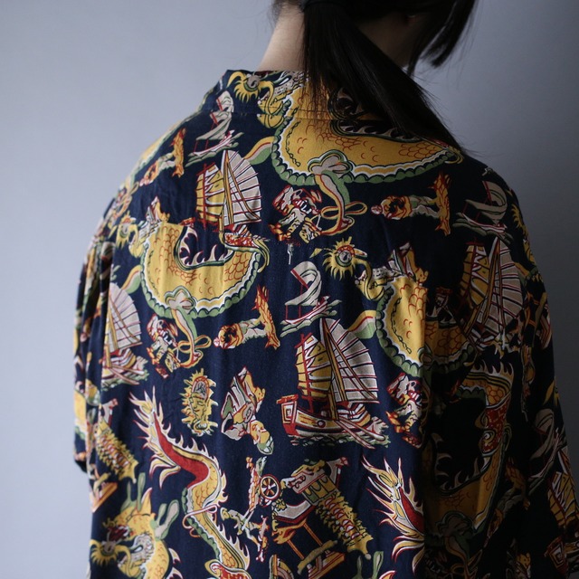 "龍" china motif full pattern s/s shirt
