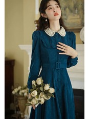 【0191】Blue Corduroy Belt Long Sleeve Dress