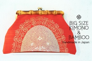 BIG bamboo kimono gamaguchi clutch bag handmade ● 手作りバンブーがま口クラッチバッグ着物リメイク和柄大きいサイズハンドメイド