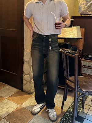 Vintage Washed Semi Wide Denim (Wash Blue)