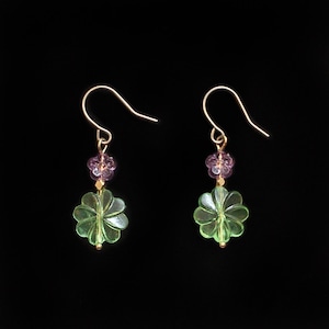 Green & purple flower drop earrings