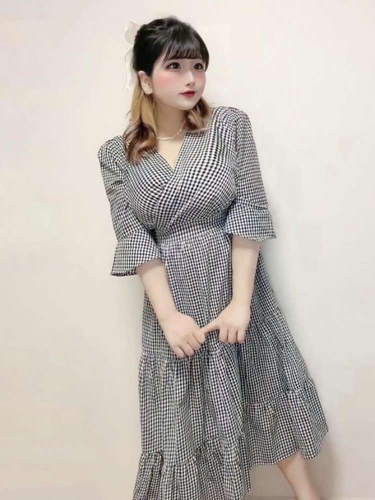 ギンガムチェックティアードワンピース 大人可愛い ロング丈 Vネック カシュクール 5分袖 大きいサイズ 韓国 Ch4374 可愛い 大きいサイズ韓国レディースファッション通販 Chulachula チュラチュラ