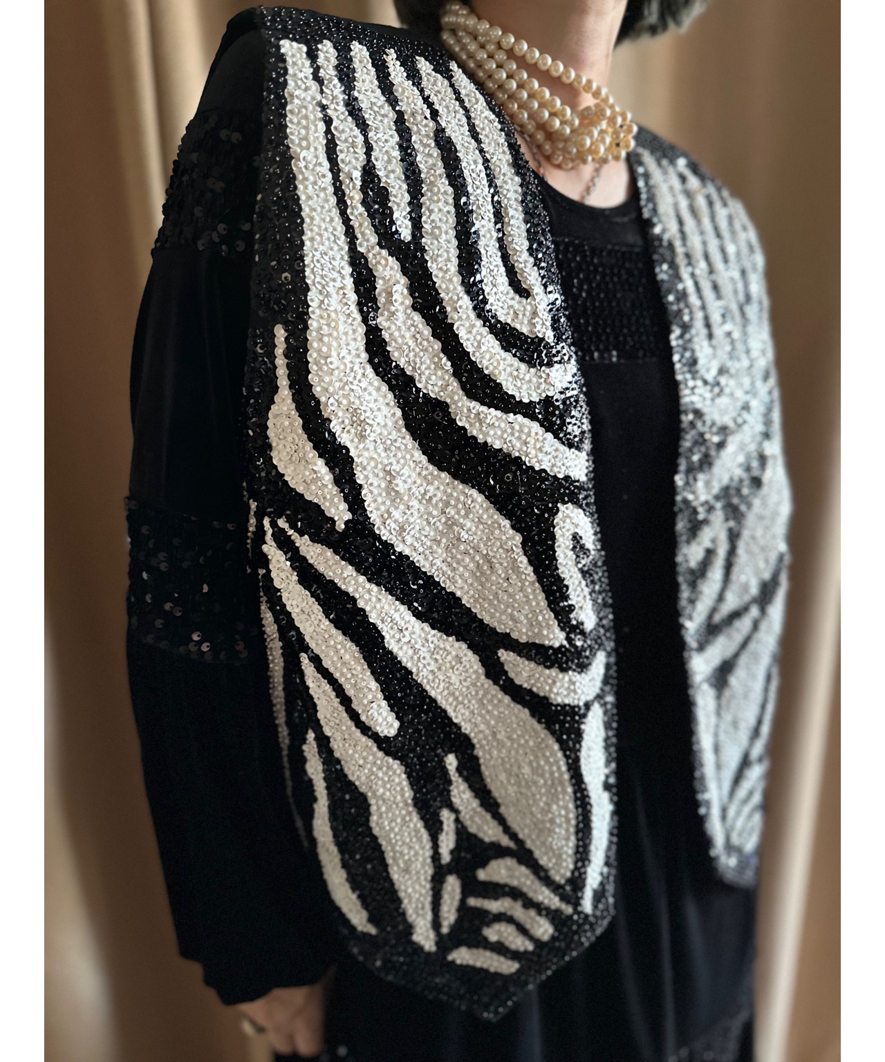 80-90s szebra pattern sequin beads vest-3788-12