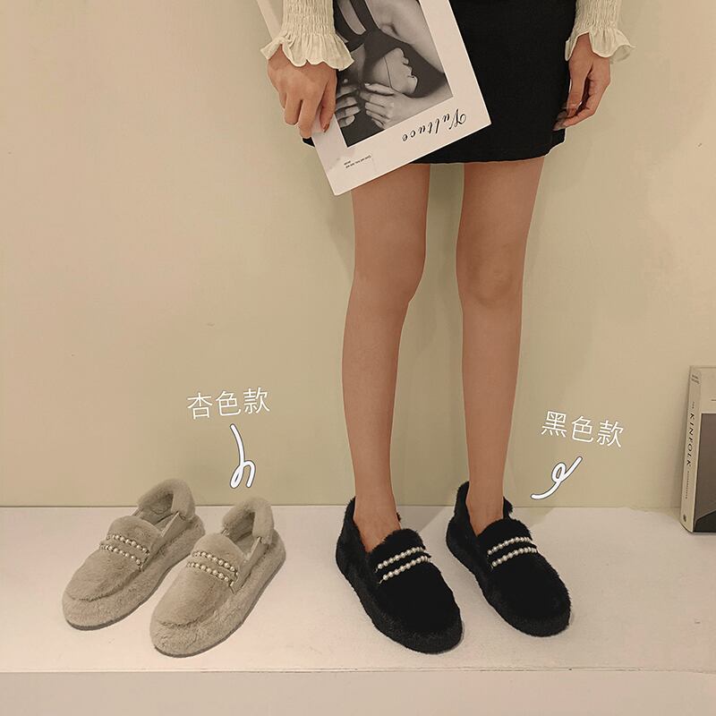 ウィンターベルベットパールカジュアル 靴 シューズ 冬物 真珠 フェイクシューズ85470928666