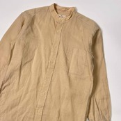 リネン100% TRUSSARDI トラサルディ バンドカラー 長袖シャツ M-82/ベージュ メンズ ビンテージ