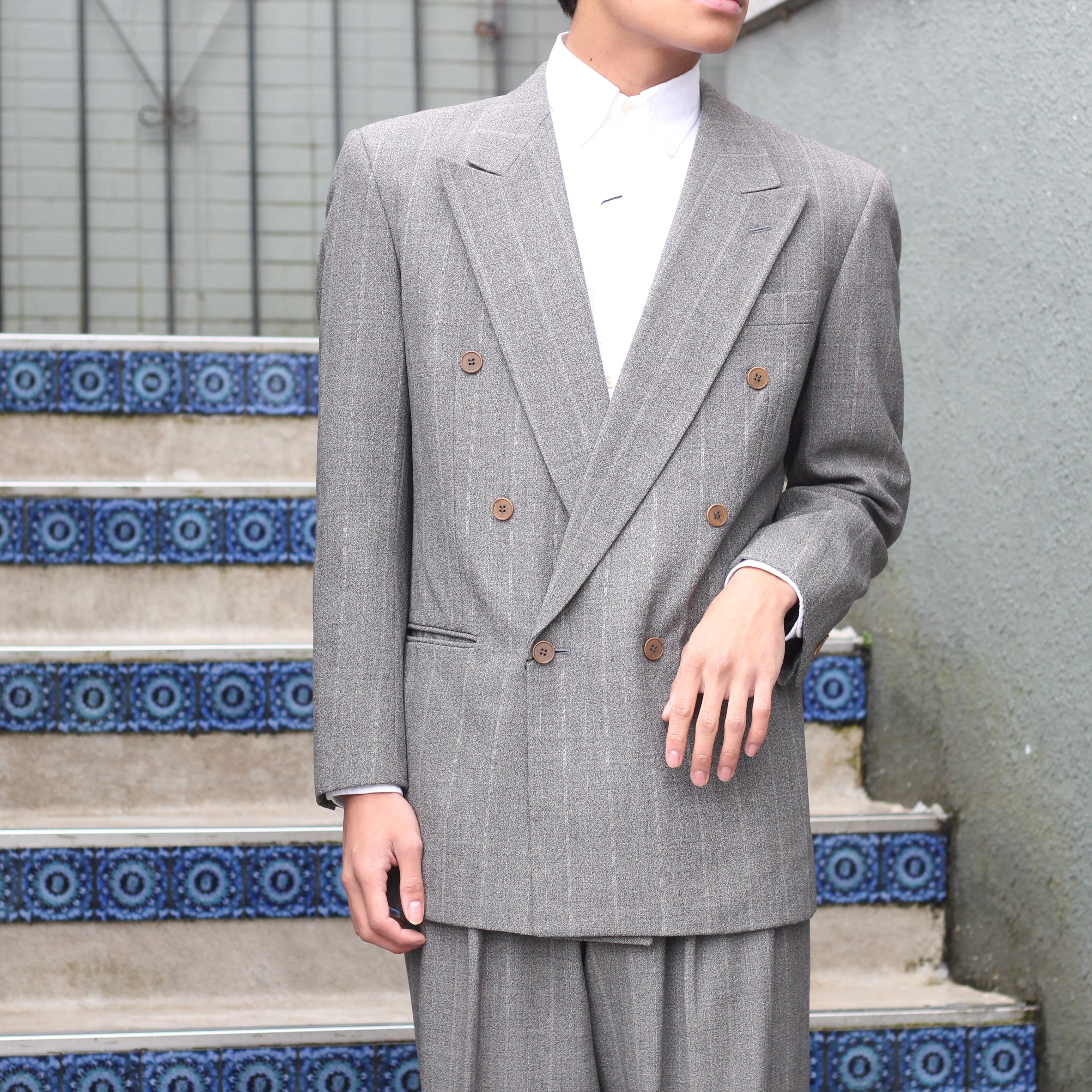 EU VINTAGE MARBLING DESIGN DOUBLE JACKET SET UP SUIT ヨーロッパ