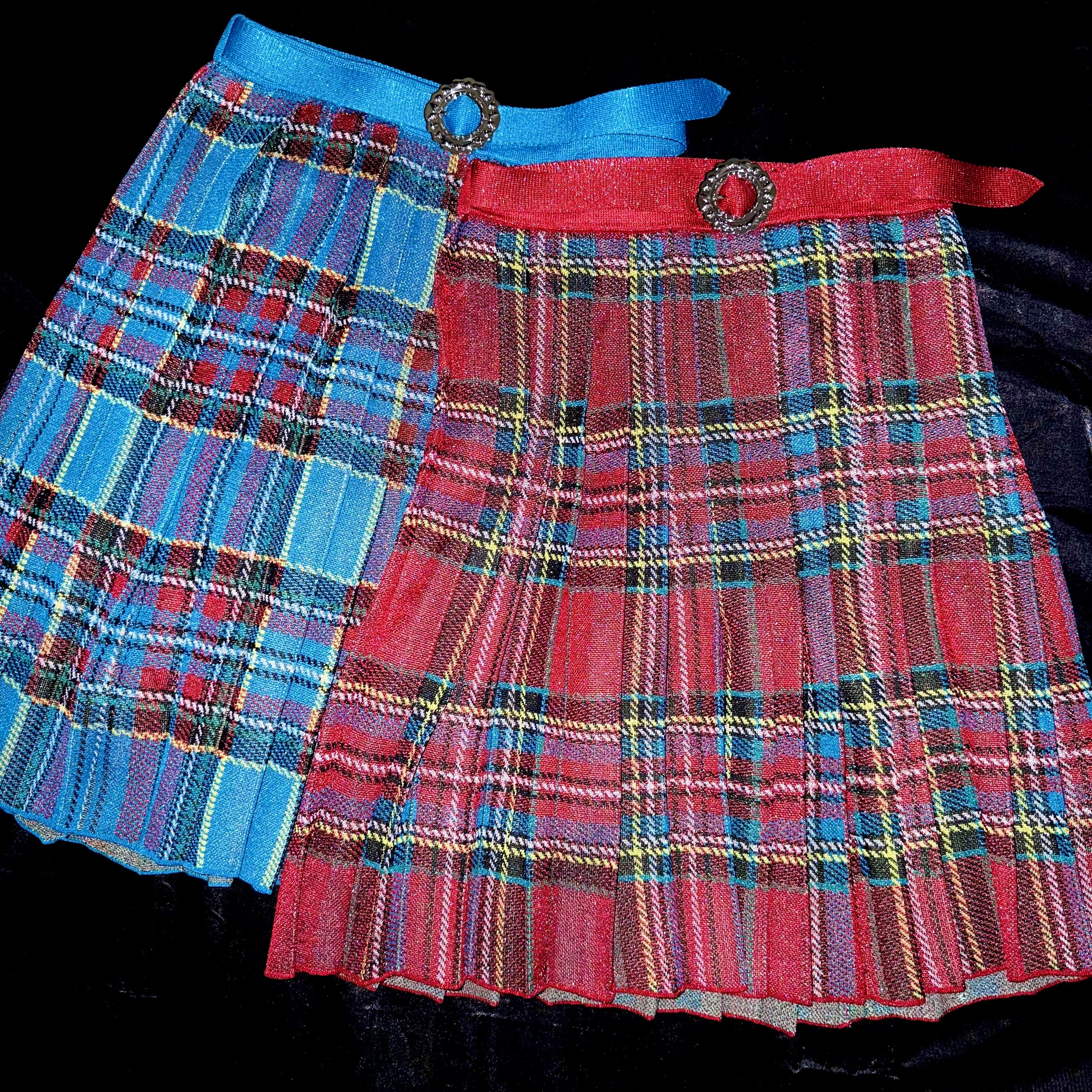 ラメニットプリーツチェックスカート BLUE | HEIHEI