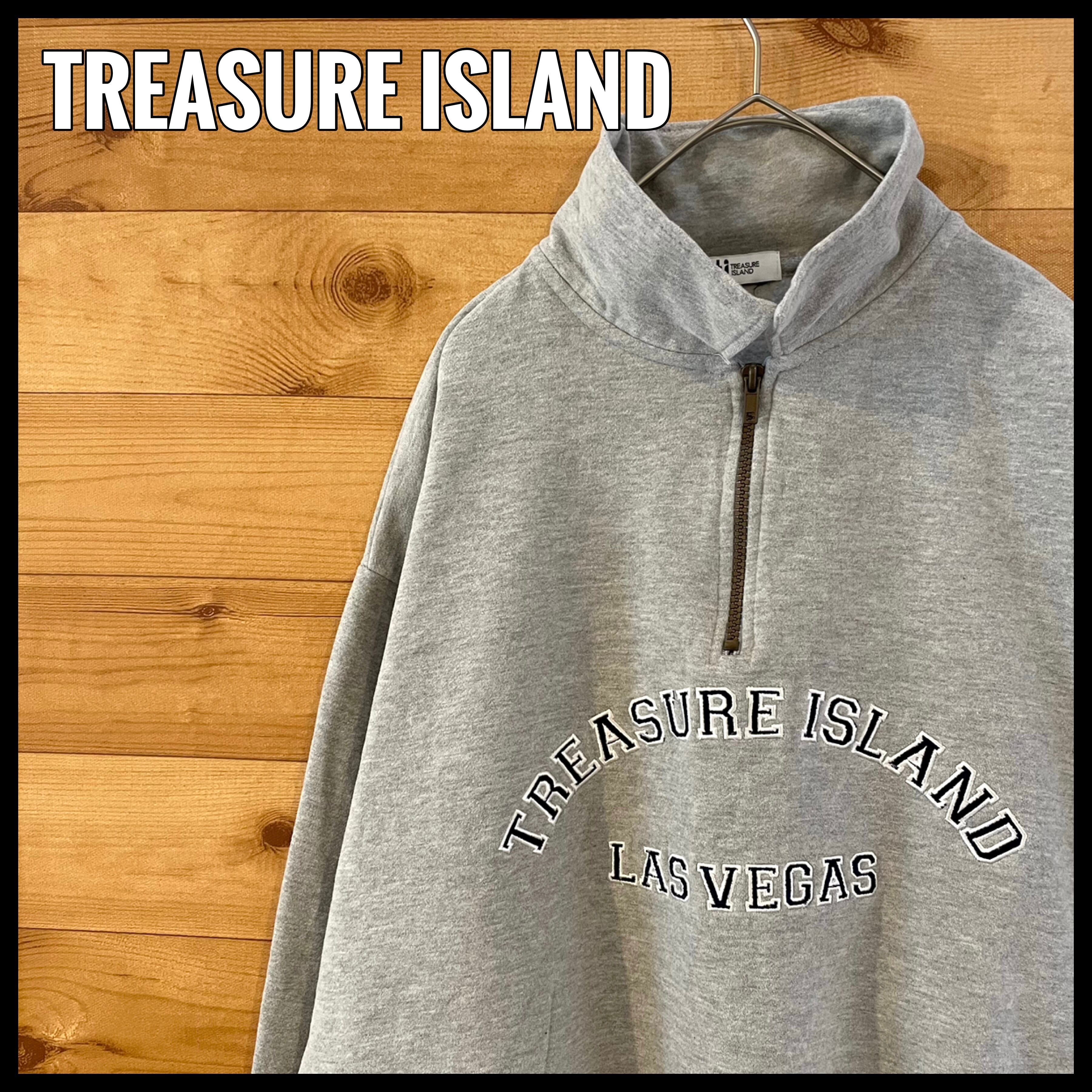 TREASURE ISLANDハーフジップ スウェット プルオーバー アーチロゴ