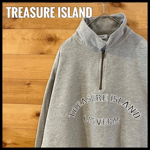 【TREASURE ISLAND】ハーフジップ スウェット プルオーバー アーチロゴ 刺繍ロゴ XL相当 ワイドサイズ US古着