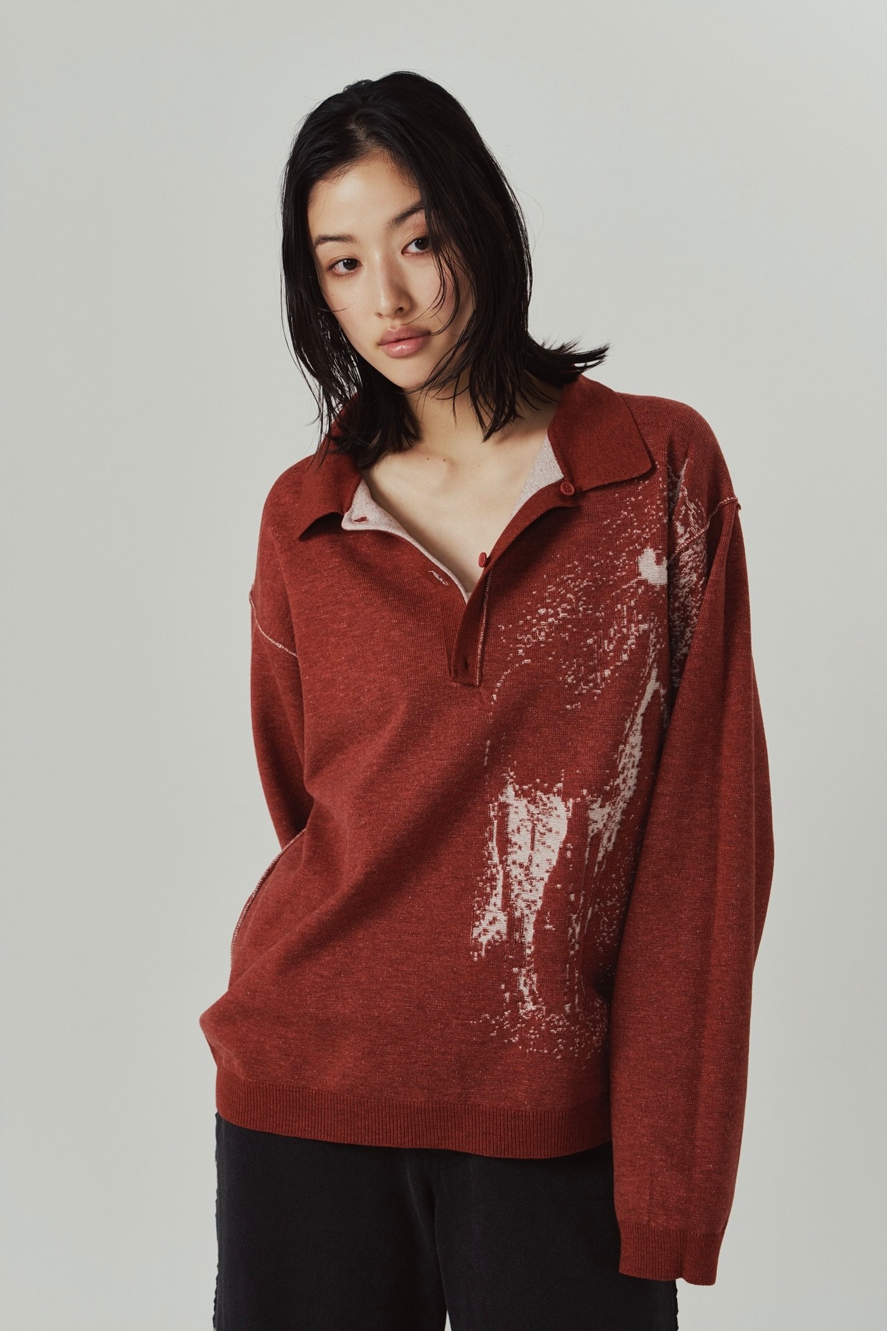 Reversible Jacquard Polo Knit / RED - 7