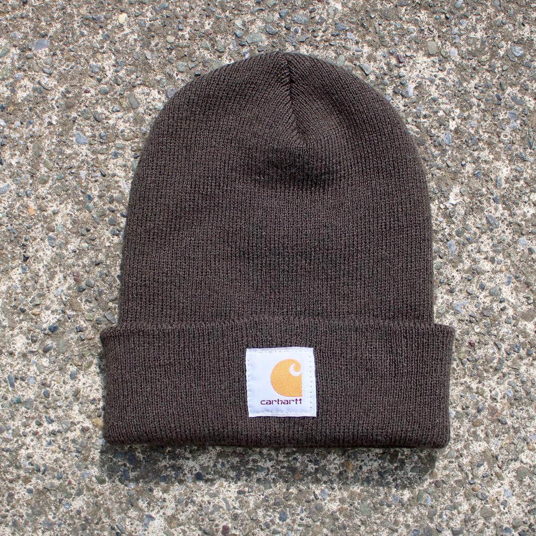 【Free Size】古着 カーハート Carhartt 定番ロゴパッチ カナダ製 ニットキャップ ダークグレー