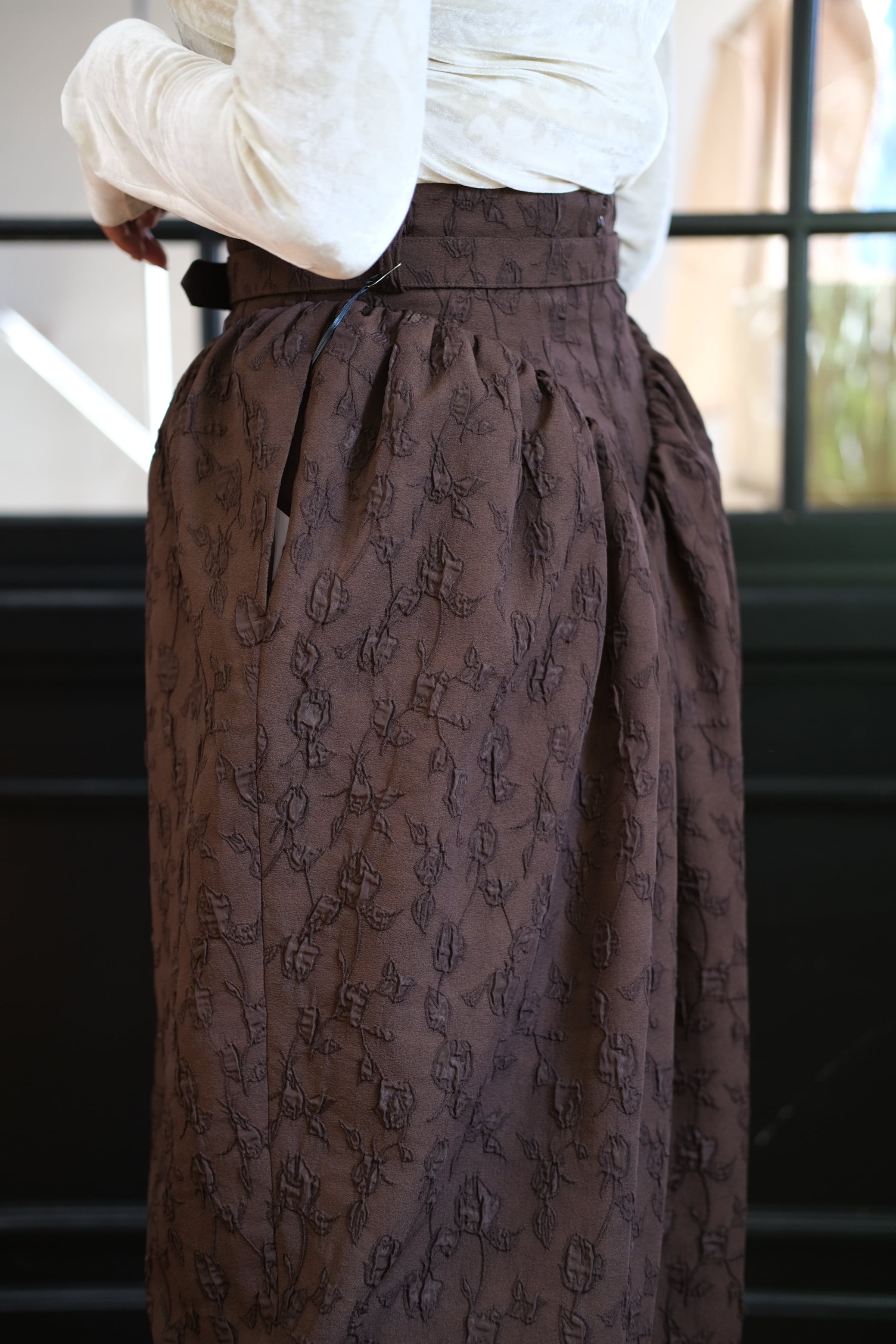 FETICO】Floral jacquard curvy skirt -brown- | loop