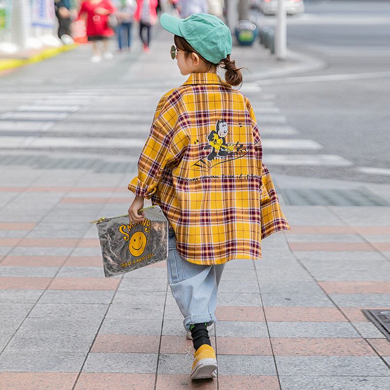 ガールズシャツ長袖2020年秋新作スタイルラージキッズウエスタンスタイルカジュアルミドル丈チェック柄シャツキッズジャケット トレンディボーイ31968399178