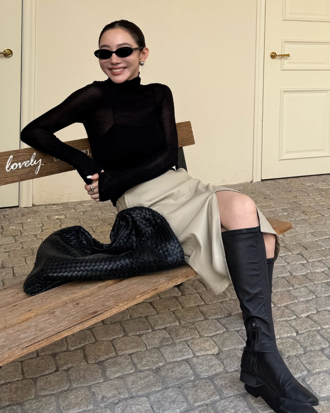 タートルネックリブニットトップス A25122