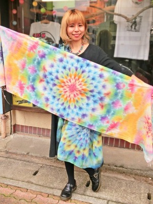 タイダイ染め Tie-dye 大判ストール 幸せな絞り染めに幻想的な大曼荼羅 HD11-21