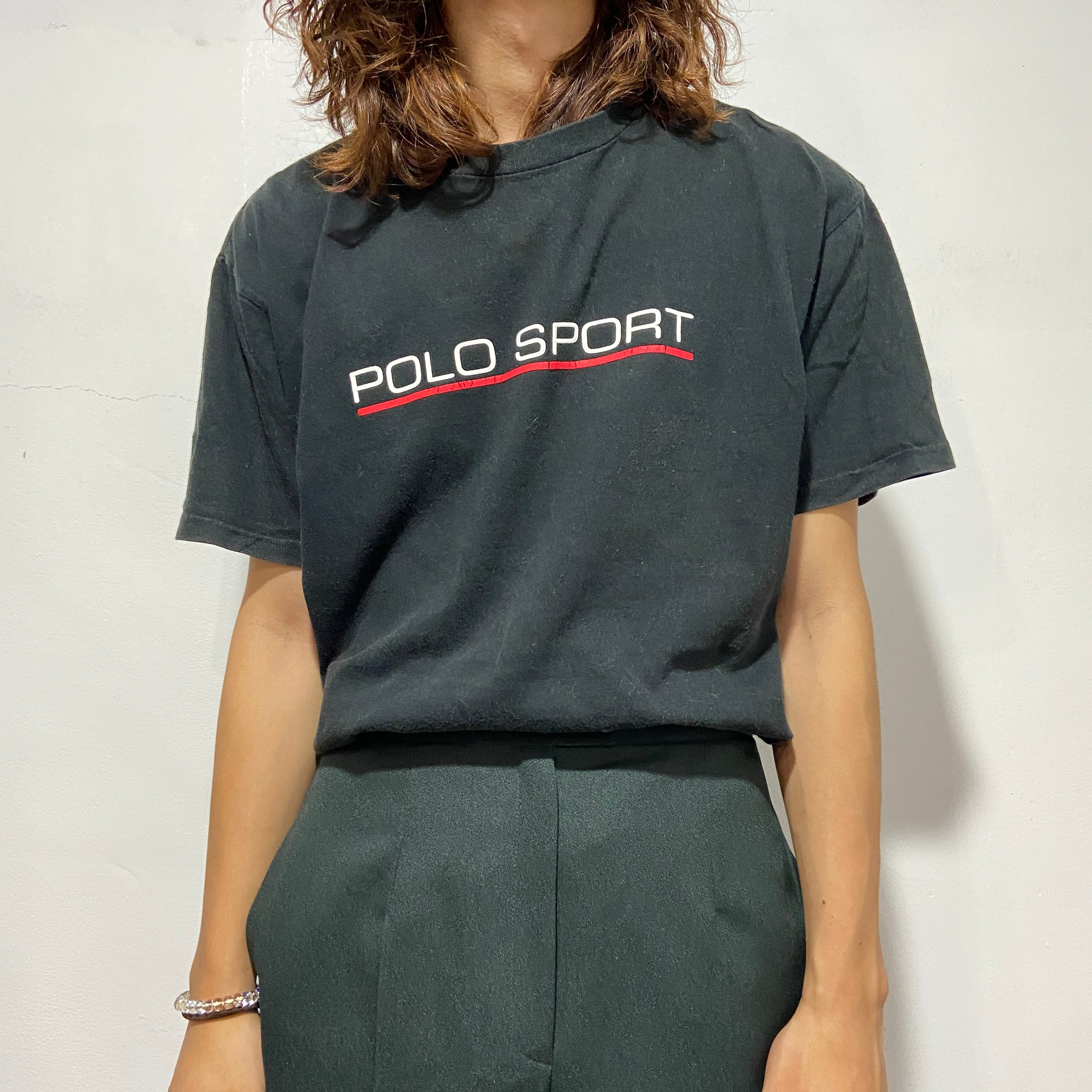 送料無料』90s POLO SPORT ロゴTシャツ ブラック L ポロスポーツ