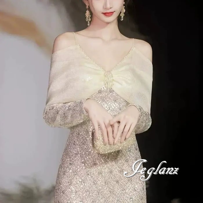 パーティ イブニングドレス 異素材 チュール パール キラキラ 光沢感(MB031)ζ