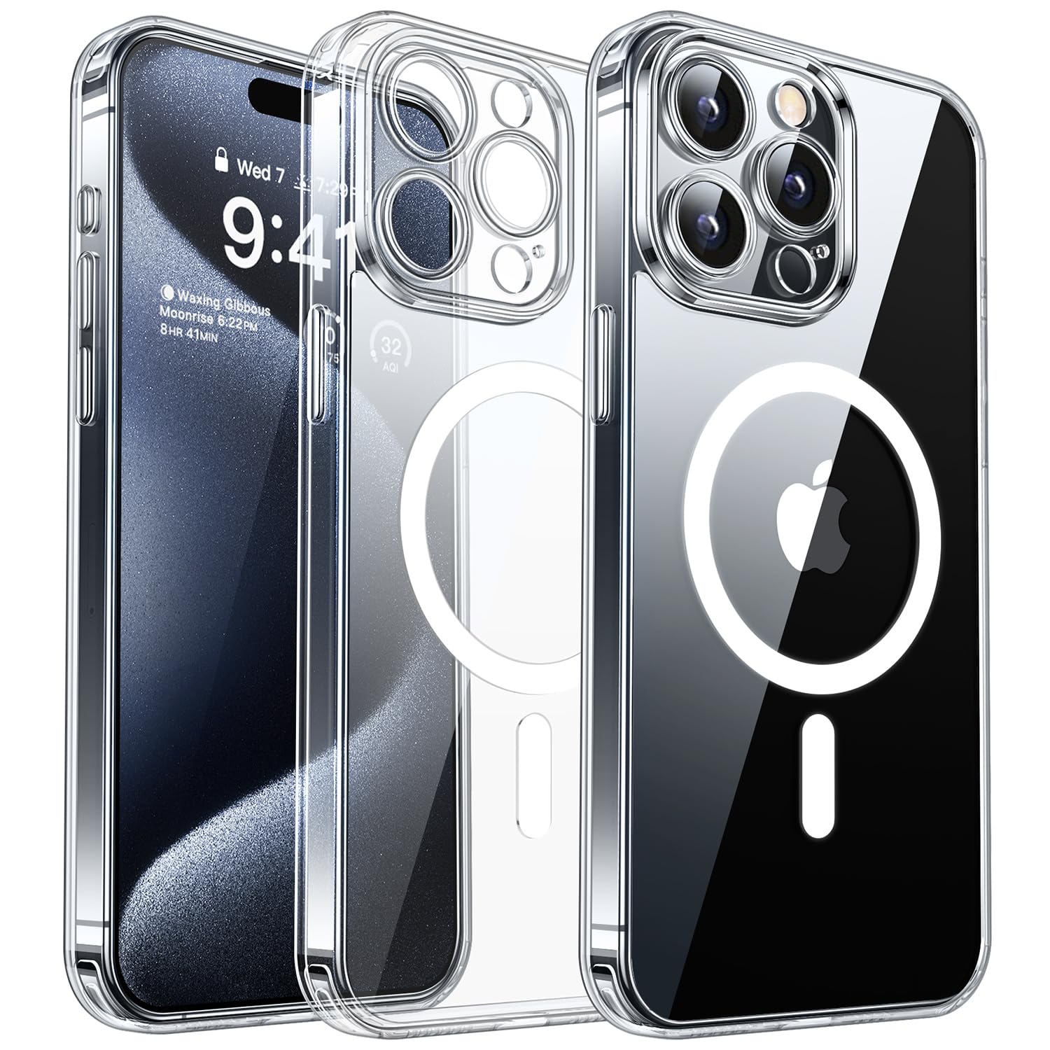 CANSHN iPhone 15 Pro 用 ケース Magsafe対応 カメラ周辺保護 ワイヤレス充電 耐衝撃 エアガードコーナー 傷つき防止 透明