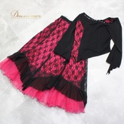 社交ダンス 衣装 スタンダード 上下セット ツーピース レッスンウェア パーティ衣装 PAPILLON パピヨン 黒 ブラック系 レース 花柄 長袖 ビビッドピンク ポリエステル セットアップ ラインストーン ファスナー仕様 M L 伸縮性 レディース 演出服 ダンスウェア コスチューム 衣装セット かわいい おしゃれ 目立つ 踊りやすい