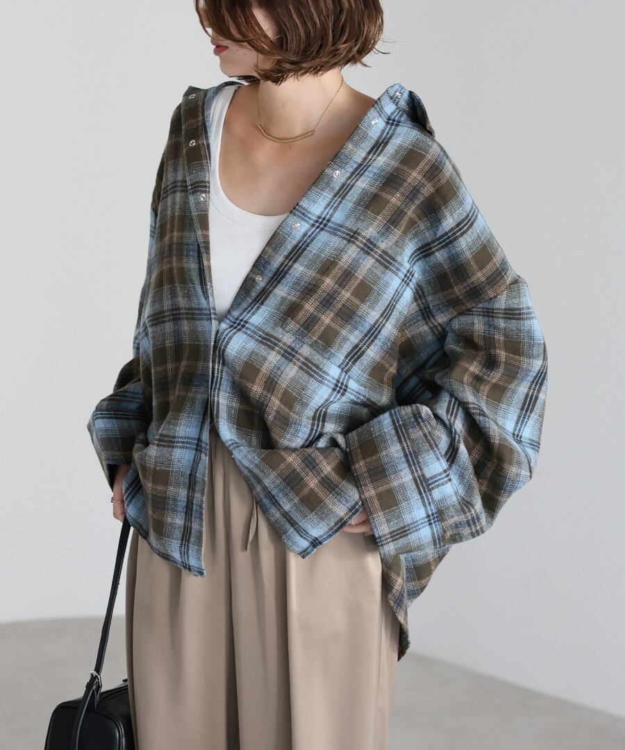 リングドット釦チェックシャツ【t-10641】.