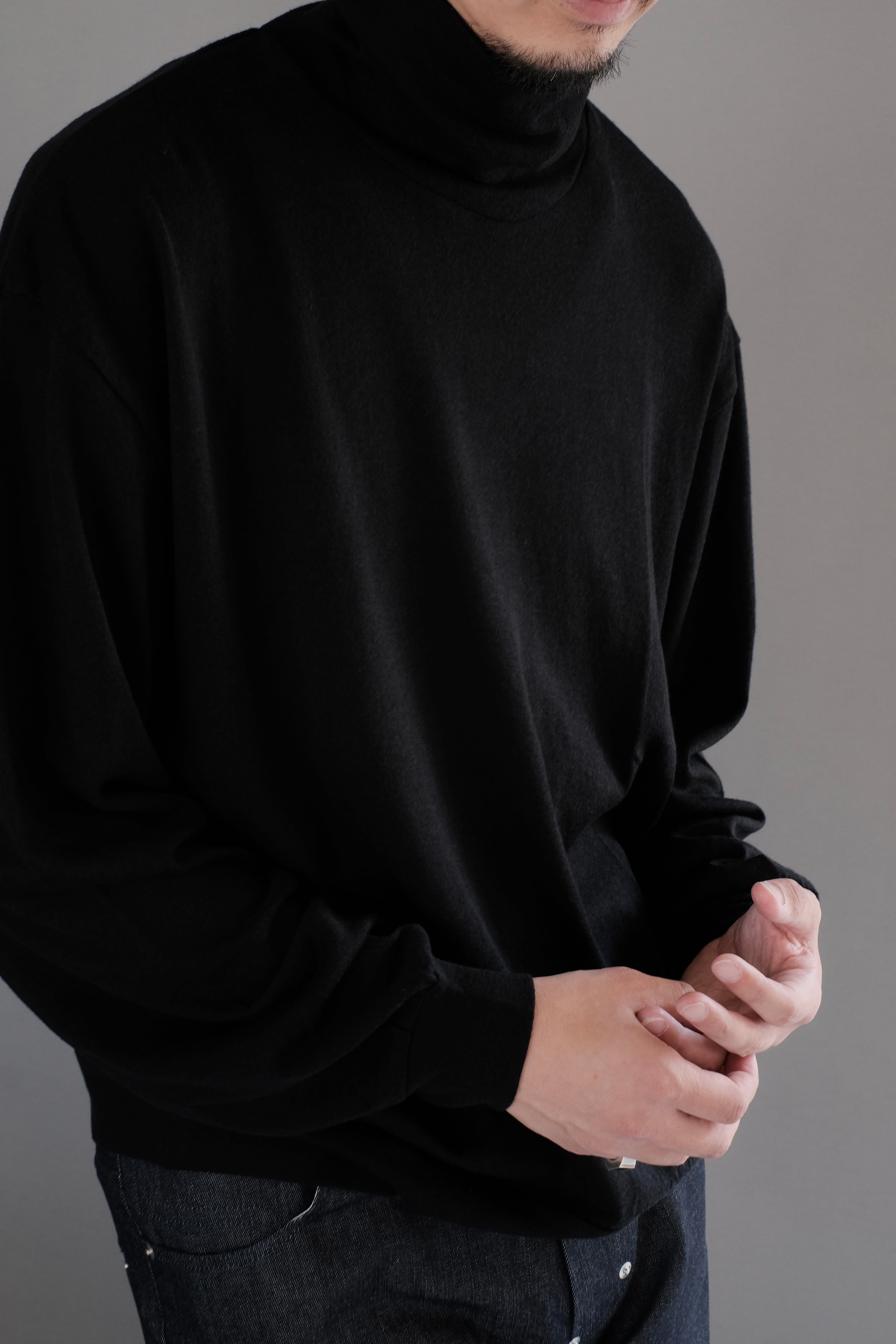 ULTERIOR / SUPER FINE WOOL COTTON TURTLE-NECK TOP 