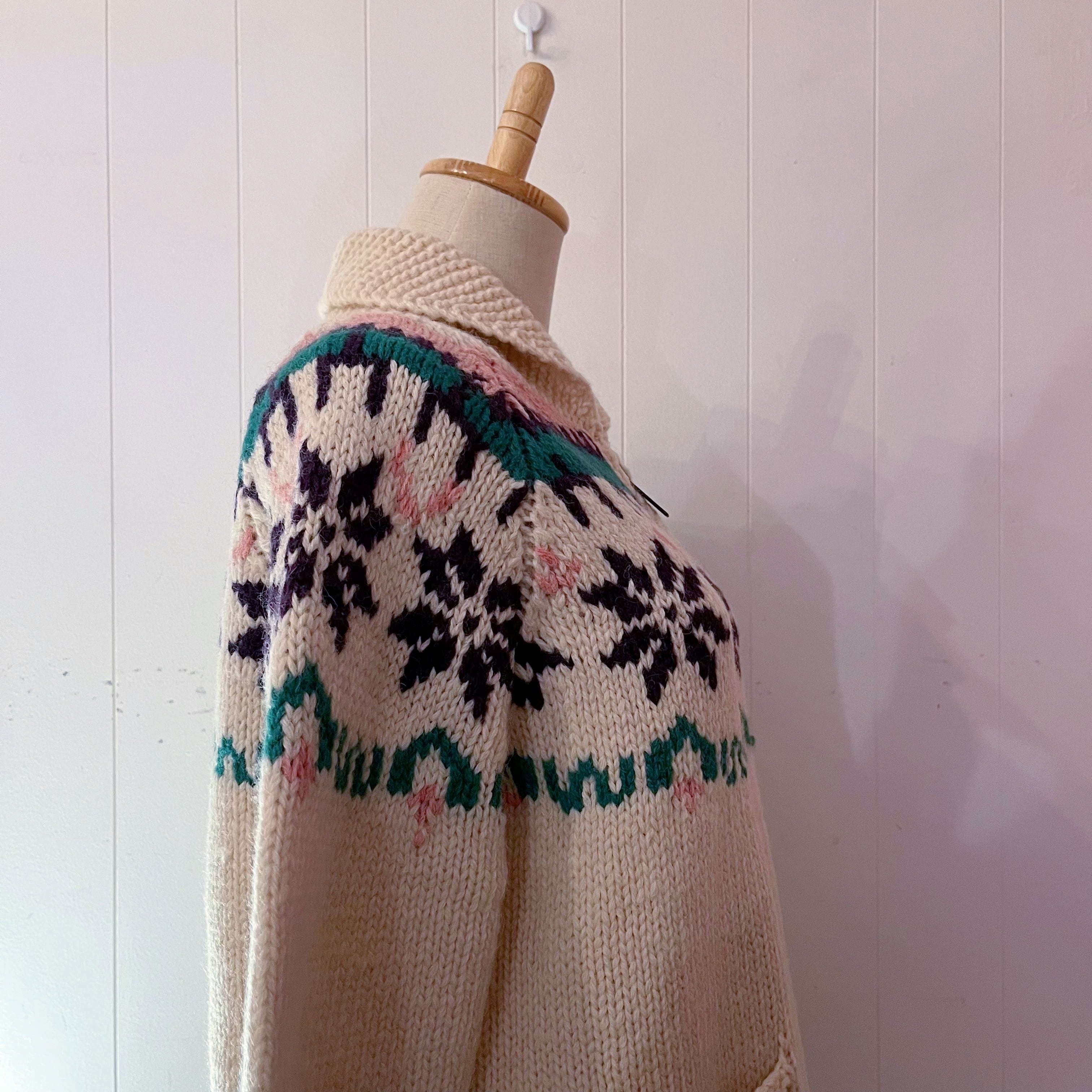 pink purple snowflake zip knit sweater