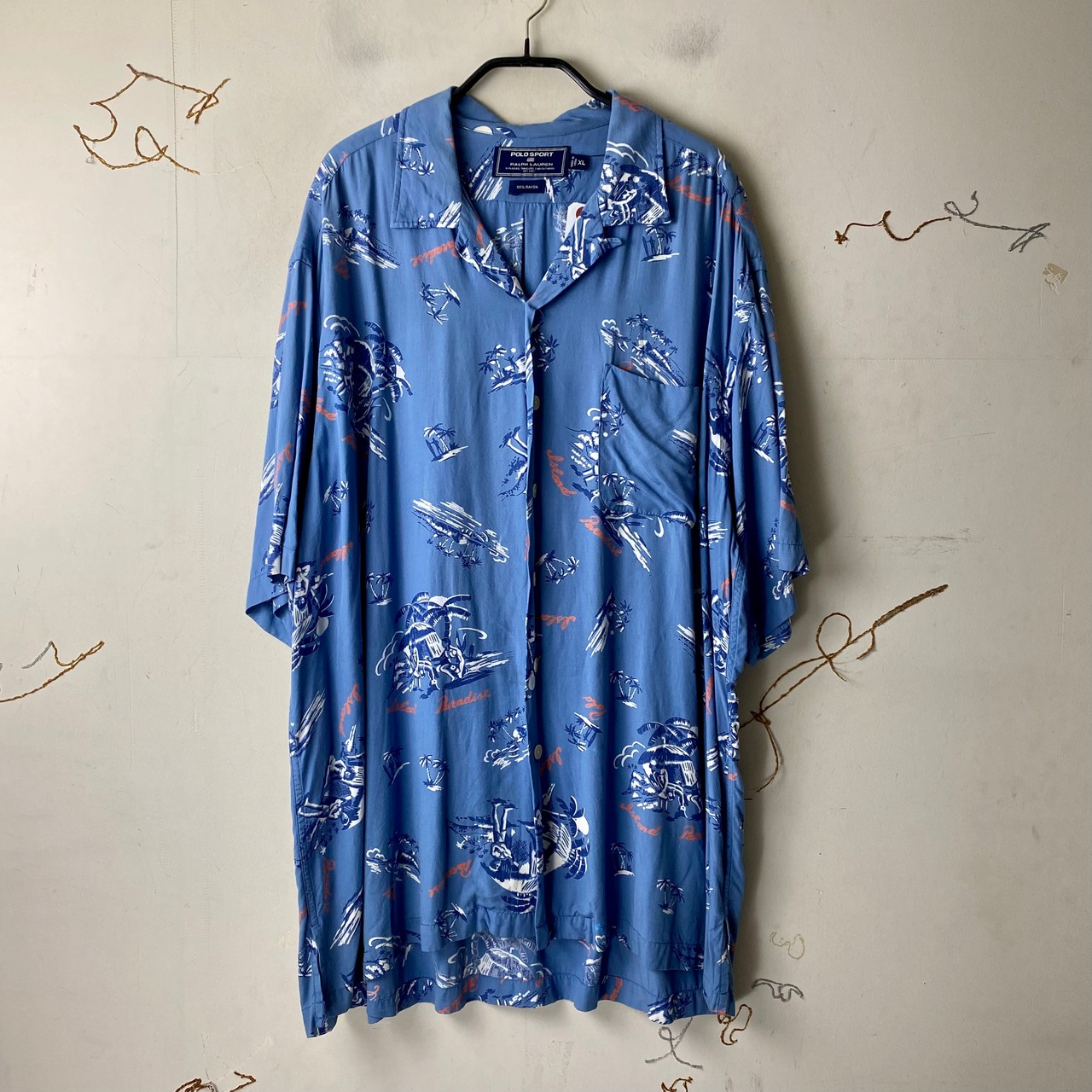 vintage POLO SPORT open collar rayon hawaiian shirt “island paradise”