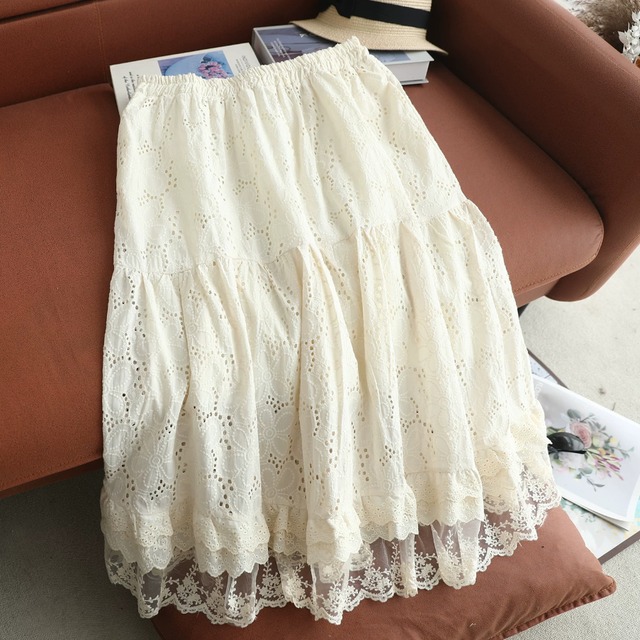 2色／カットワーク刺繍レーススカート ・12073