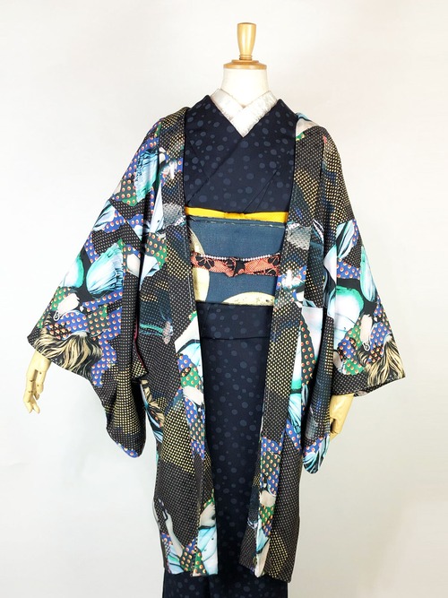 ポリエステル袷羽織「Murder Case」ブラック