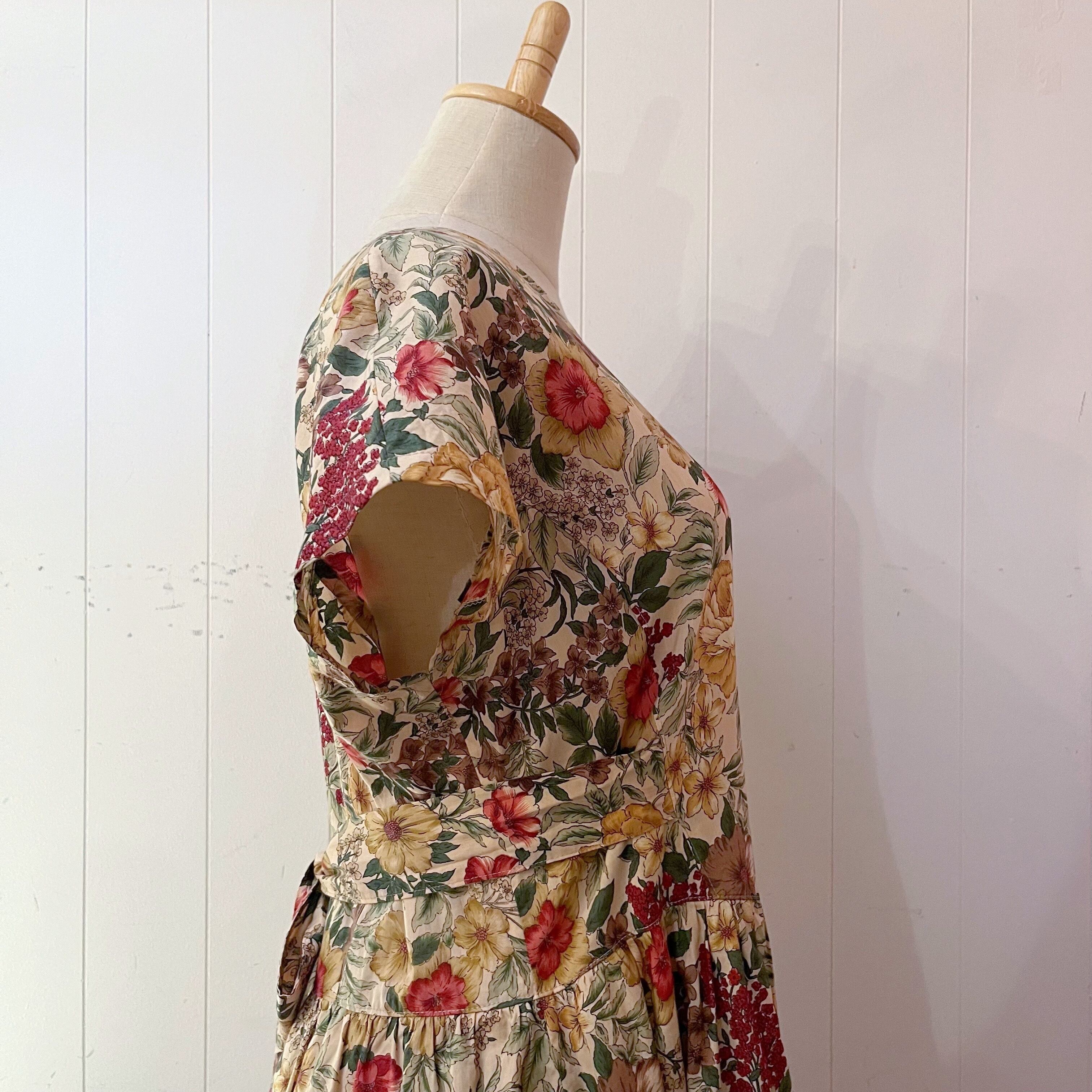 botanical flower waist ribbon one-piece