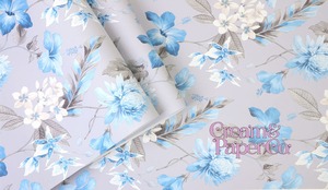 【切り売り】アッシュグレー × ブルー Tropical flower FL1-778002MT for DIY 53㎝×10m リピート53㎝