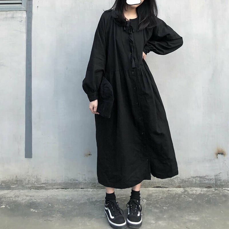 サブカル 服 地雷系 通販 黒ワンピ 暗黒系 ゴシック レトロ 闇かわいい ハイウエスト ロング丈 ストリート系