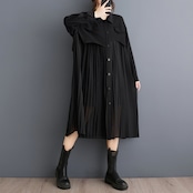 メッシュ プリーツ シャツワンピース 00019