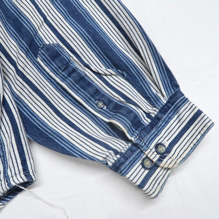 90s identity バンドカラー レーヨン ポリシャツ M 黒 白 古着 90年代 COLISEUM バンドカラー 長袖シャツ ストライプシャツ 表記