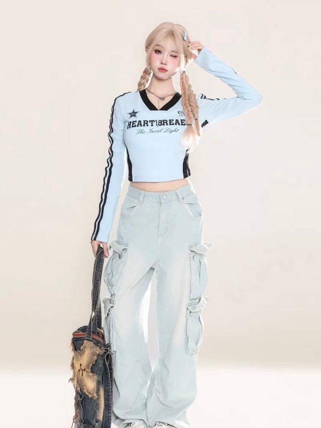 スリーブラインクロップドロゴTシャツ.1846