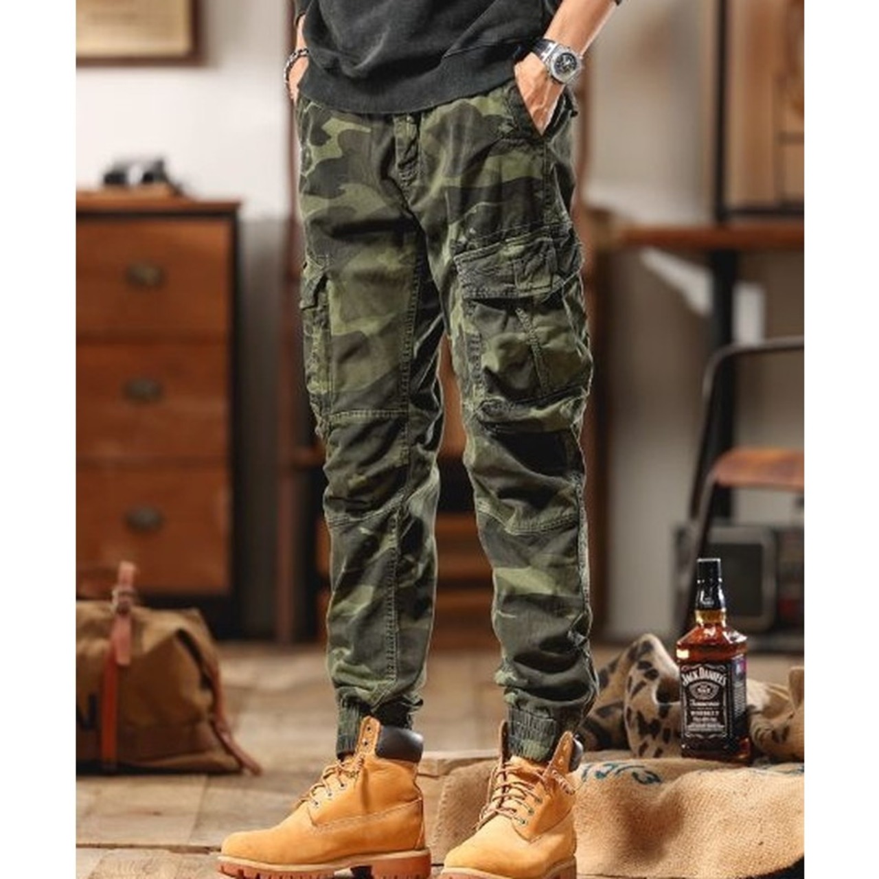 Camouflage Pattern Tapered Silhouette Jogger Pants ◇4color H0780