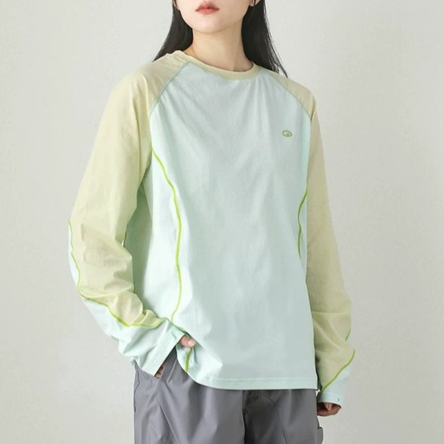 バイカラーパイピングラグランロングTシャツ C01418