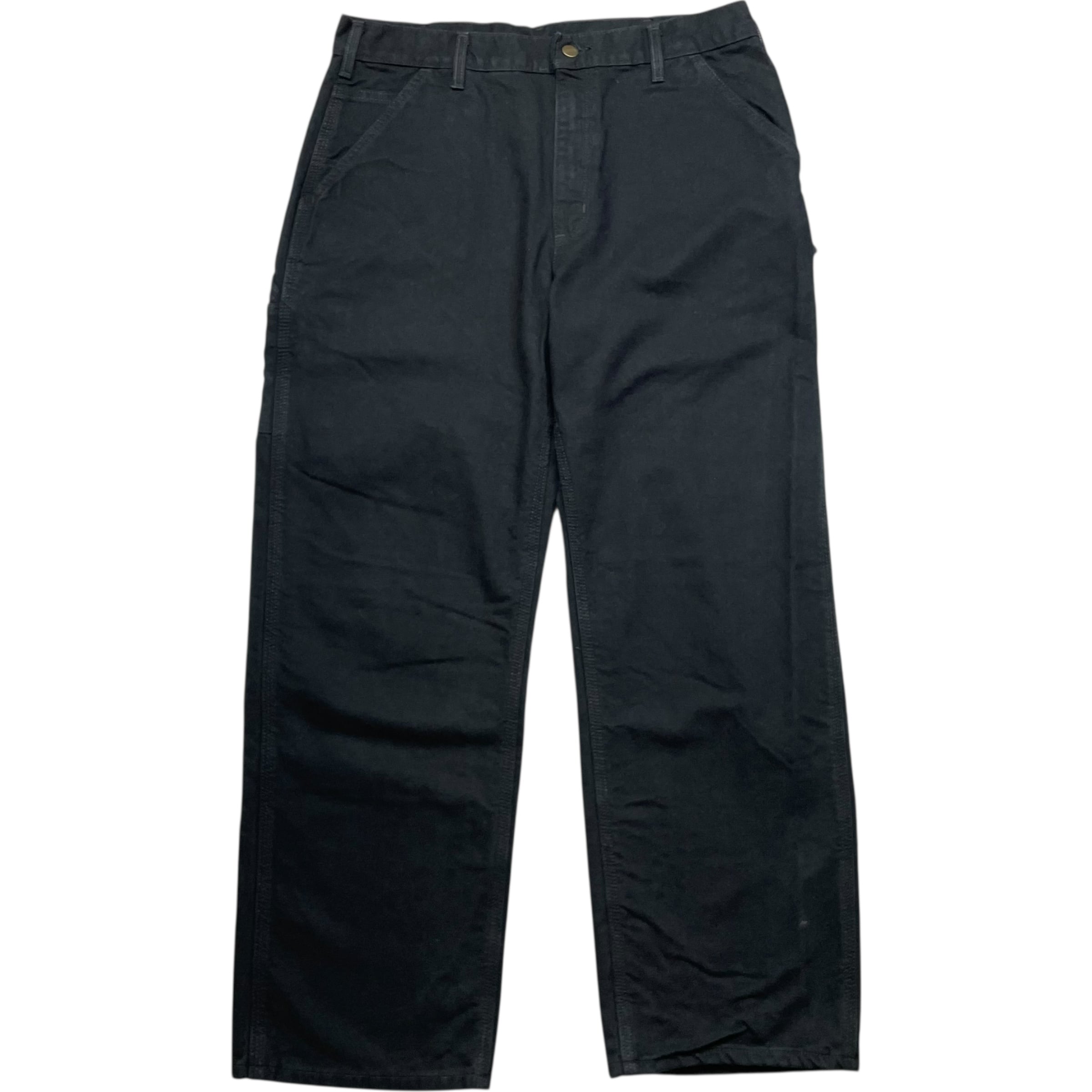 《実寸W35L31》Carhartt カーハート ワークパンツ ペインターパンツ 裏地チェック ブラック no.9484