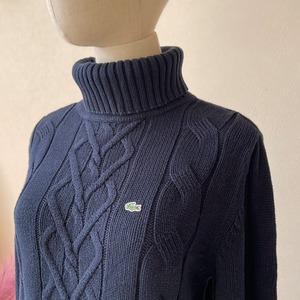 LACOSTE Turtleneck Cable Knitting Cotton Sweater W41