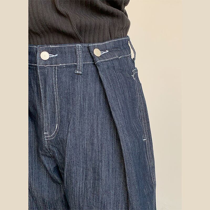 MION濃藍色のウォッシュ加工デニムパンツ | mblueshop