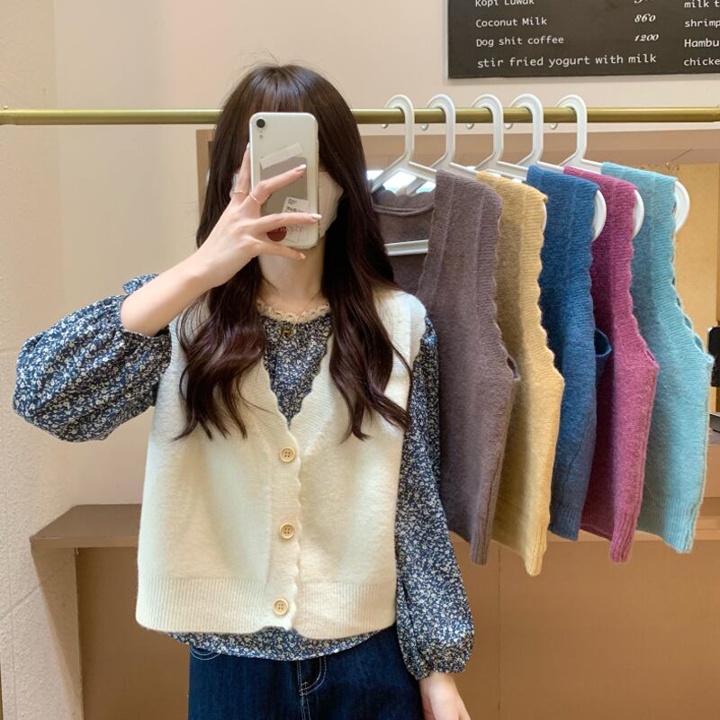 ホワイトVネックニットスプリングオータムセーター シャツ 春物 秋物 試着室25963455026