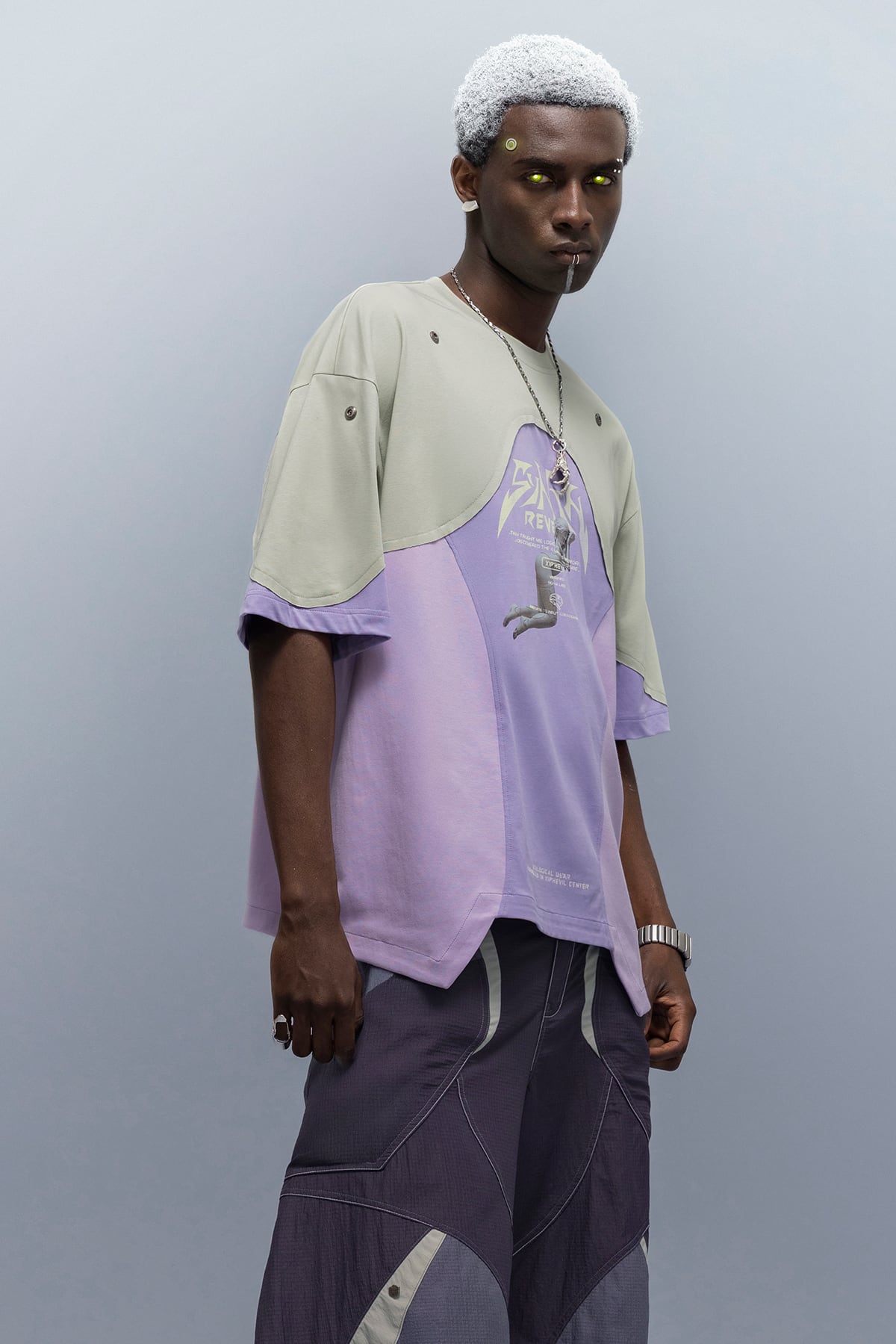 XIPHEVIL パッチワークオリジナルデジタルプリントTシャツ | テック