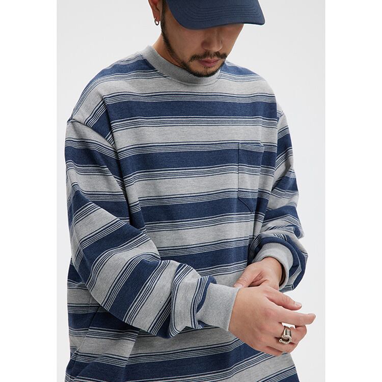★STRIPED LONG SLEEVE ROUND NECK T-SHIRT　　　A0424