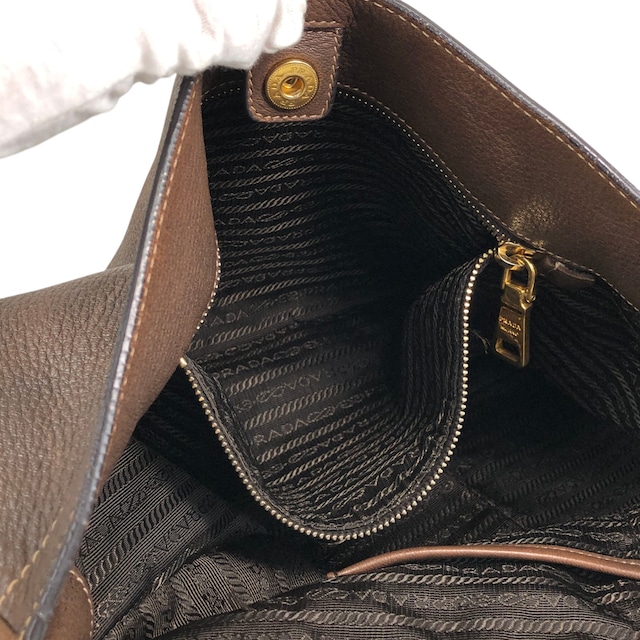 PRADA プラダ ショルダーバッグ ブラウン トライアングルロゴ レザー ホーボーバッグ セミショルダー vintage ヴィンテージ オールド ajvtv2