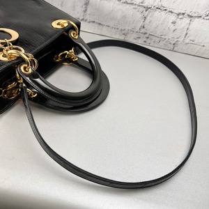 Dior ２WAY エナメル   カナージュ ハンドバッグ ブラック A-12986