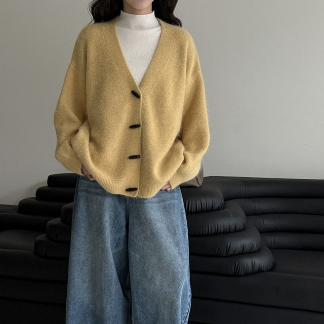 v-neck button-front cardigan　J00283