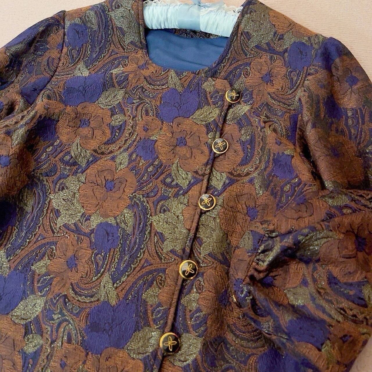 purple gold flower puff sleeve one-piece